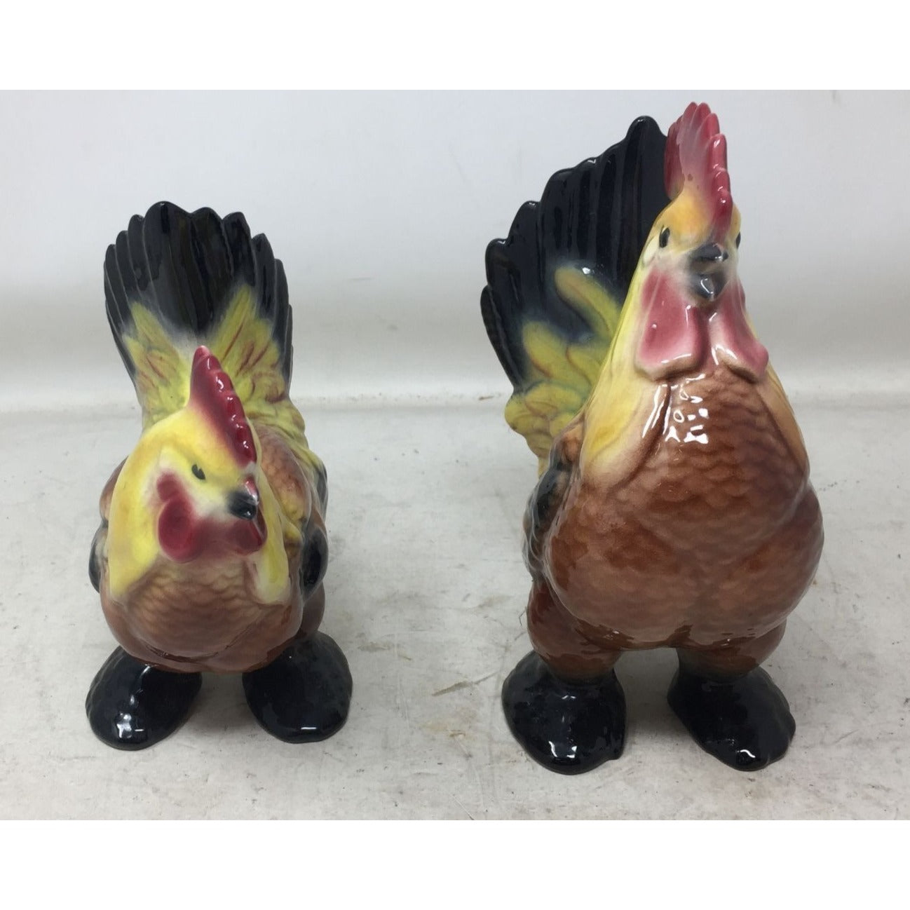 Two Vintage Colorful Ceramic Rooster/Hen Figurines