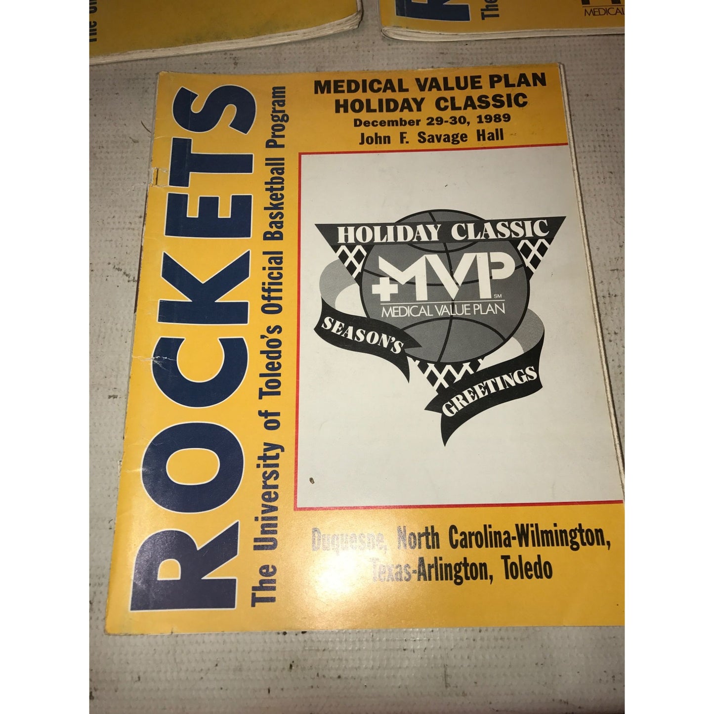 Set of 3 Vintage  University of Toledo Rockets basketball programs - 1989