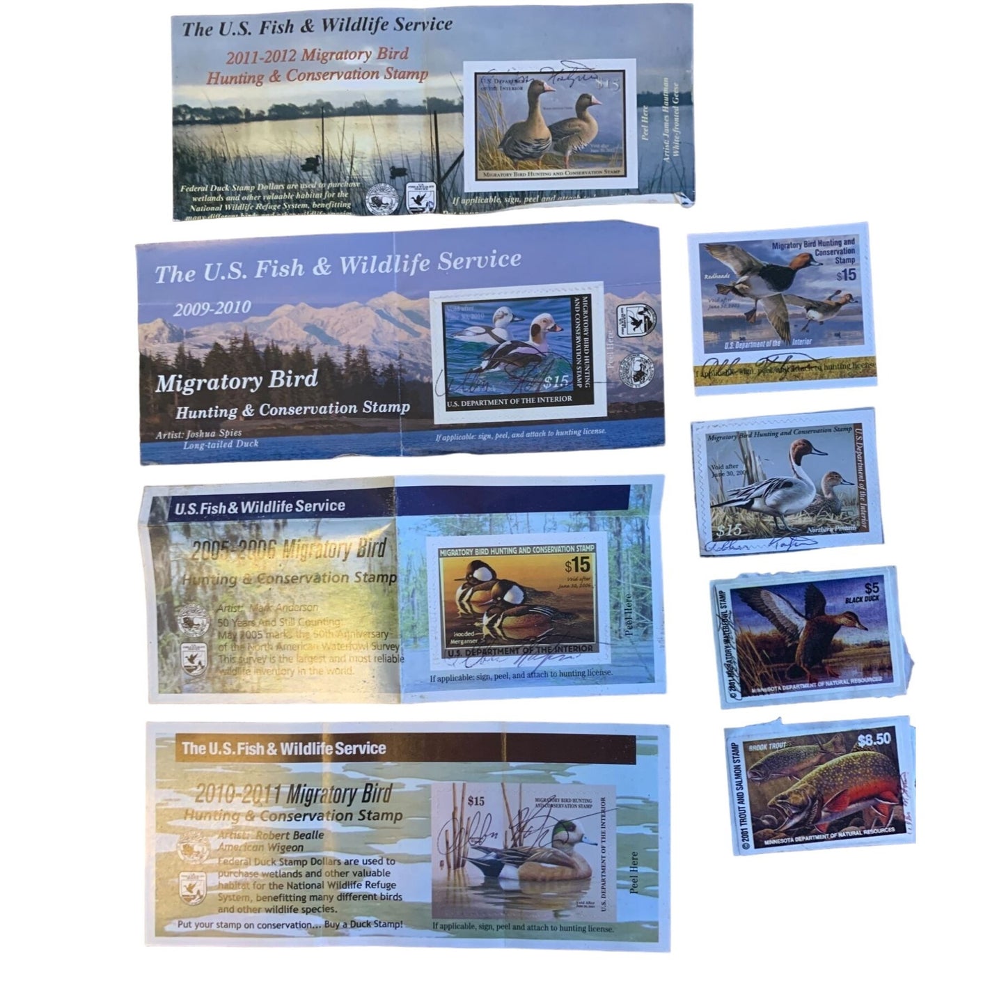 Vintage Collectible Signed Migratory Bird and Trout Stamps