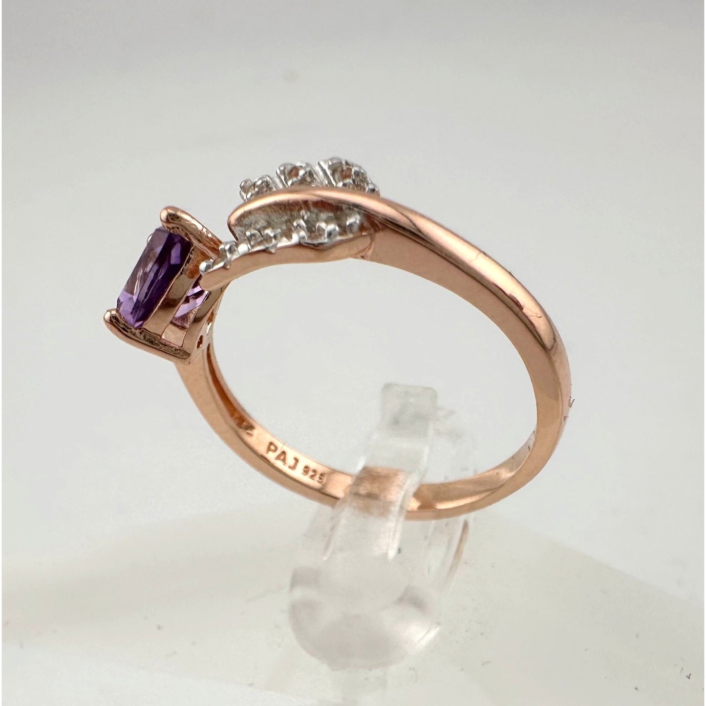 Beautiful Trillion Cut Purple Amethyst Arrow Ring  14kt Rose Gold Overlay Sterling Silver - Size 7