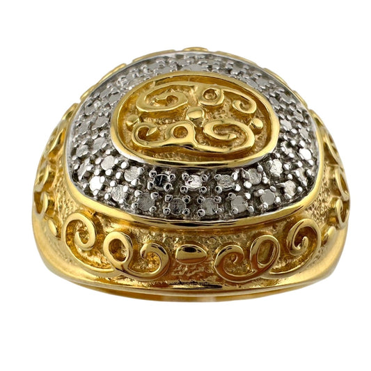 Gold and Silver Statement Ring with Ancient Motif - Size 7.5