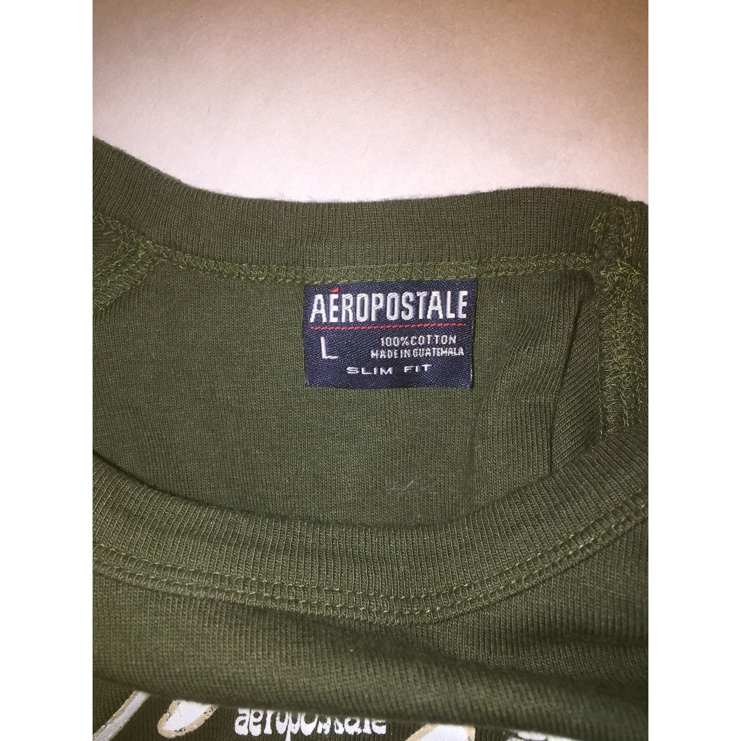 Aeropostale Unisex Costa Rica Size Large Cut Off Olive Green Shirt