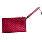 Versace Large Red Logo Print Leather Wristlet Clutch