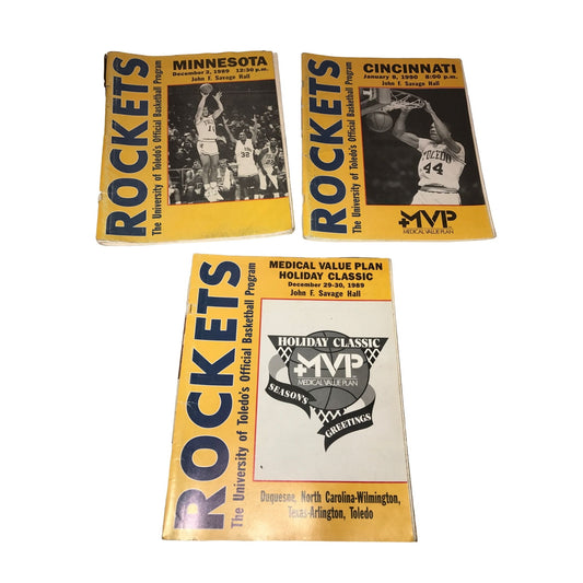 Set of 3 Vintage  University of Toledo Rockets basketball programs - 1989