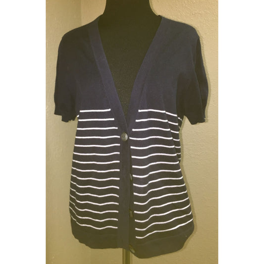 Womens Pure Collection Size 8/10 Navy Blue/White Striped Button Top