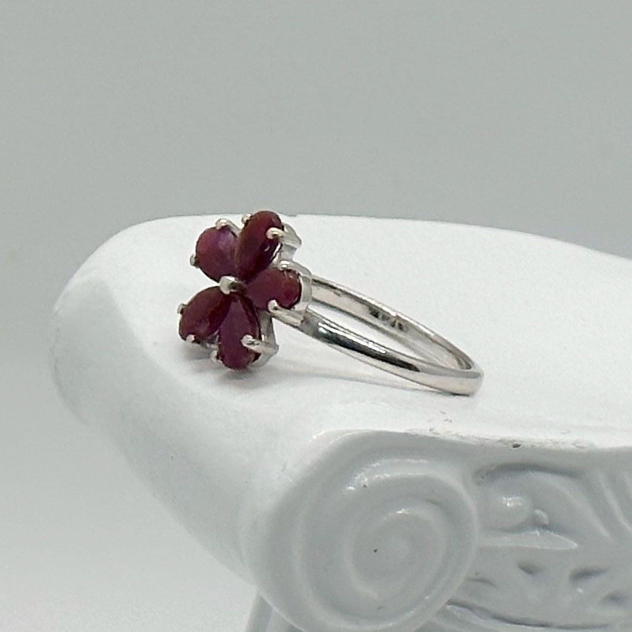 Natural Ruby Flower Ring -  Sterling Silver  - Size 7.75 - Simply Beautiful!