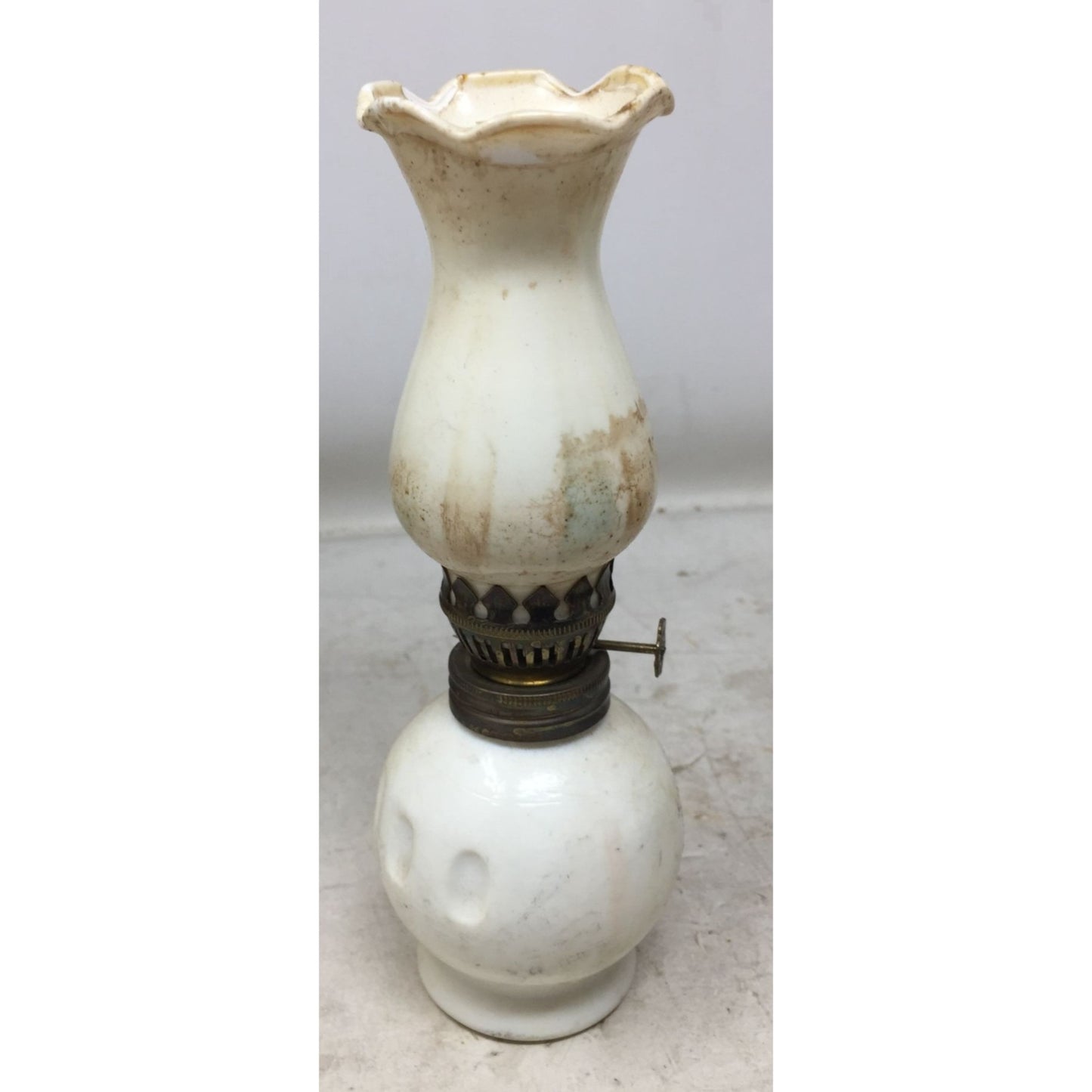 Vintage White Milk Glass Miniature Oil Kerosene Lamp Fluted Top