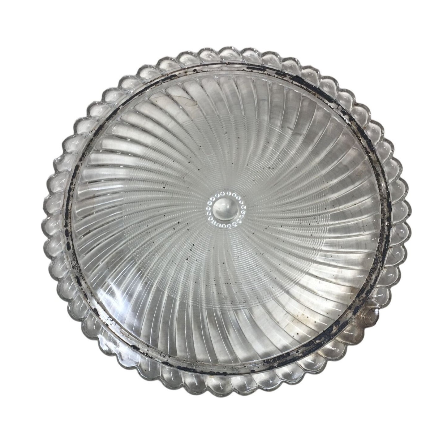 Vintage Clear Glass Round Dessert Tray/Cake Plate with Pinwheel Design