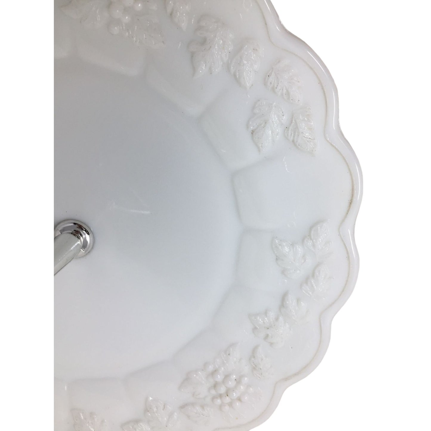 Vintage White/Silver Westmoreland Milk Glass Grape Patterned Handled Serving Platter/Tray