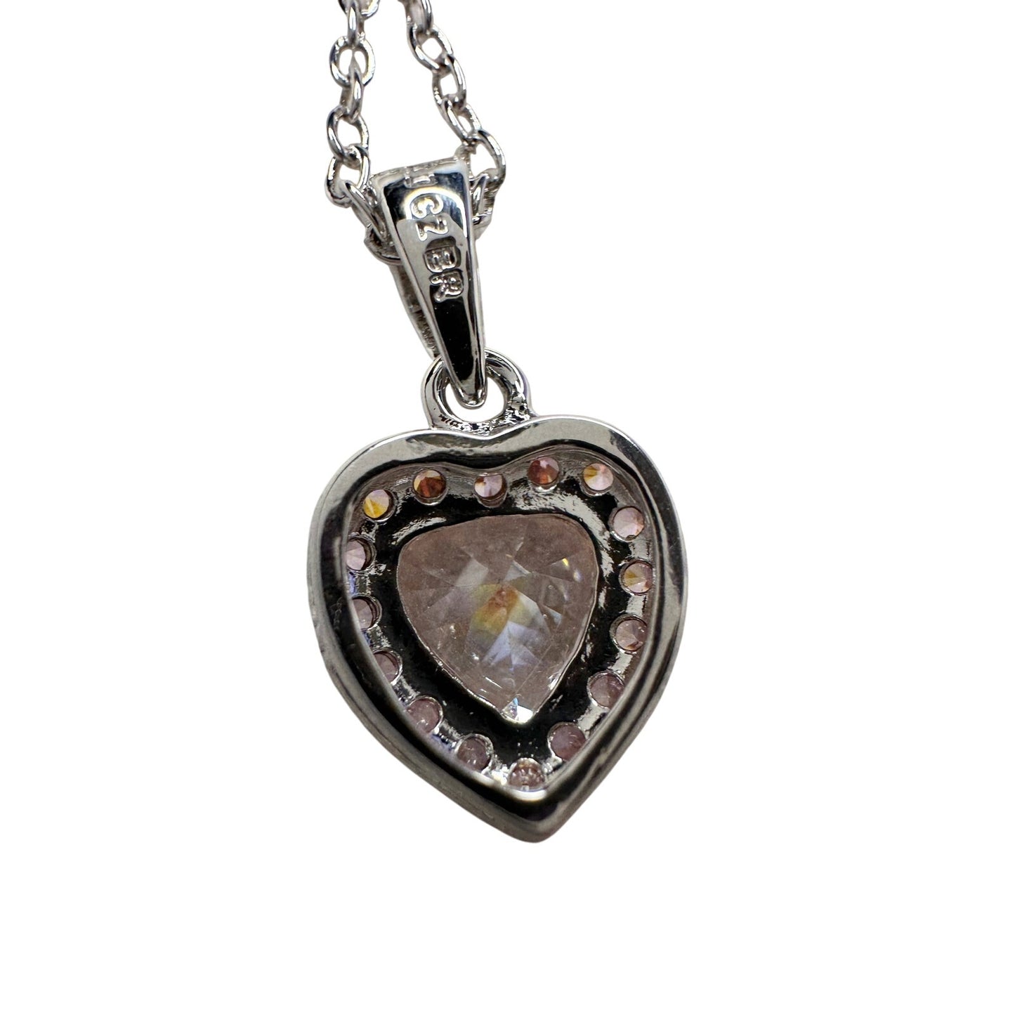 Pretty Rhodium Plated Pink Topaz and Zirconia Heart Necklace