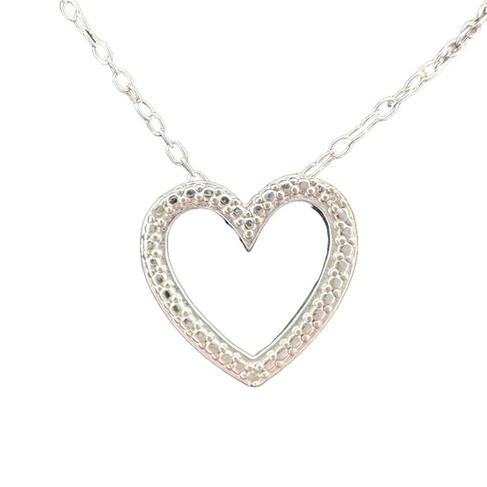 Simply Beautiful Sterling Silver Heart Necklace with Natural Diamond Accents