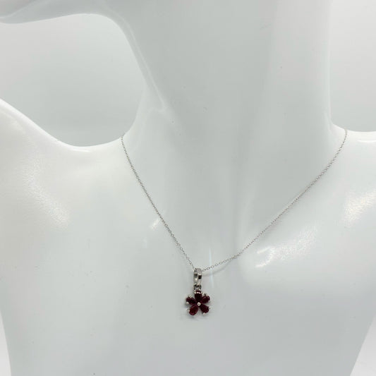 Natural Ruby Flower Necklace with Pendant - Sterling Silver  - Simply Beautiful!