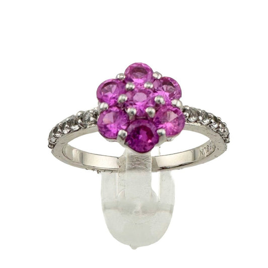 Pretty and Bright - Pink Lab Created Sapphire Petals Flower Ring - Sterling Silver Size 7.25