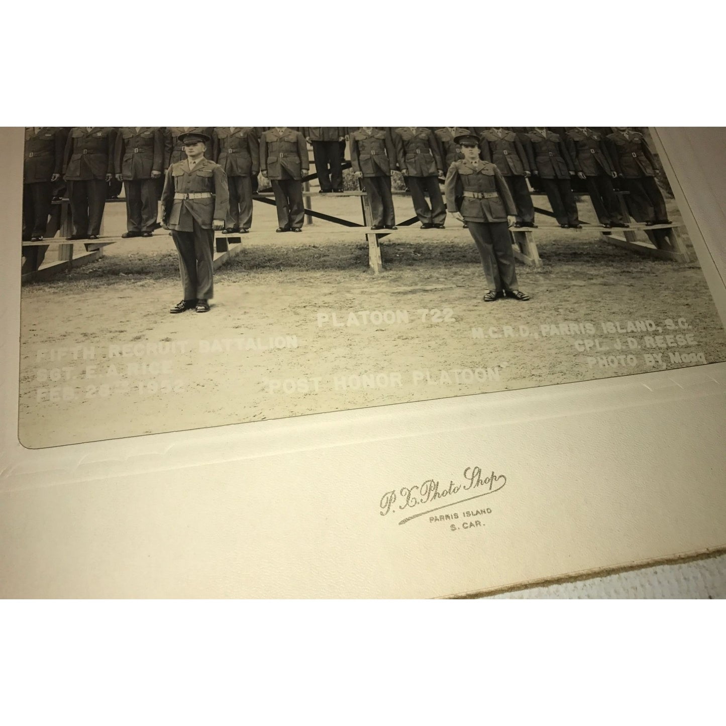 USMC Marine Corp Parris Island Platoon 722 Black/White Photo in portfolio holder