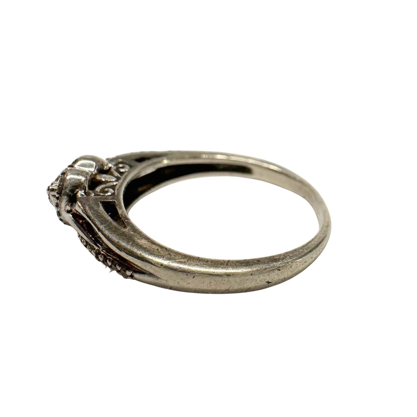 Pretty Sterling Silver Heart Ring with White Gemstones Size 8