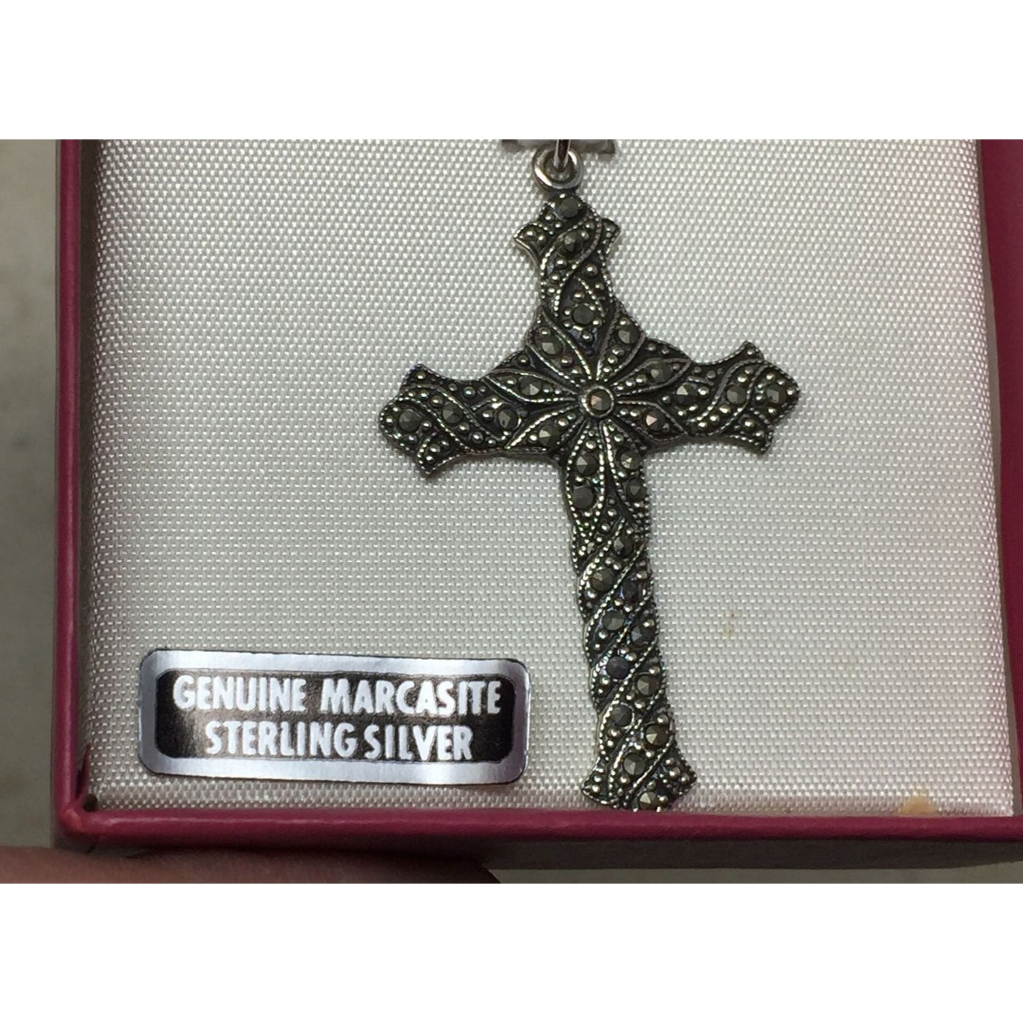 Women's Genuine Marcasite Sterling Silver Cross Crucifix Religious Necklace