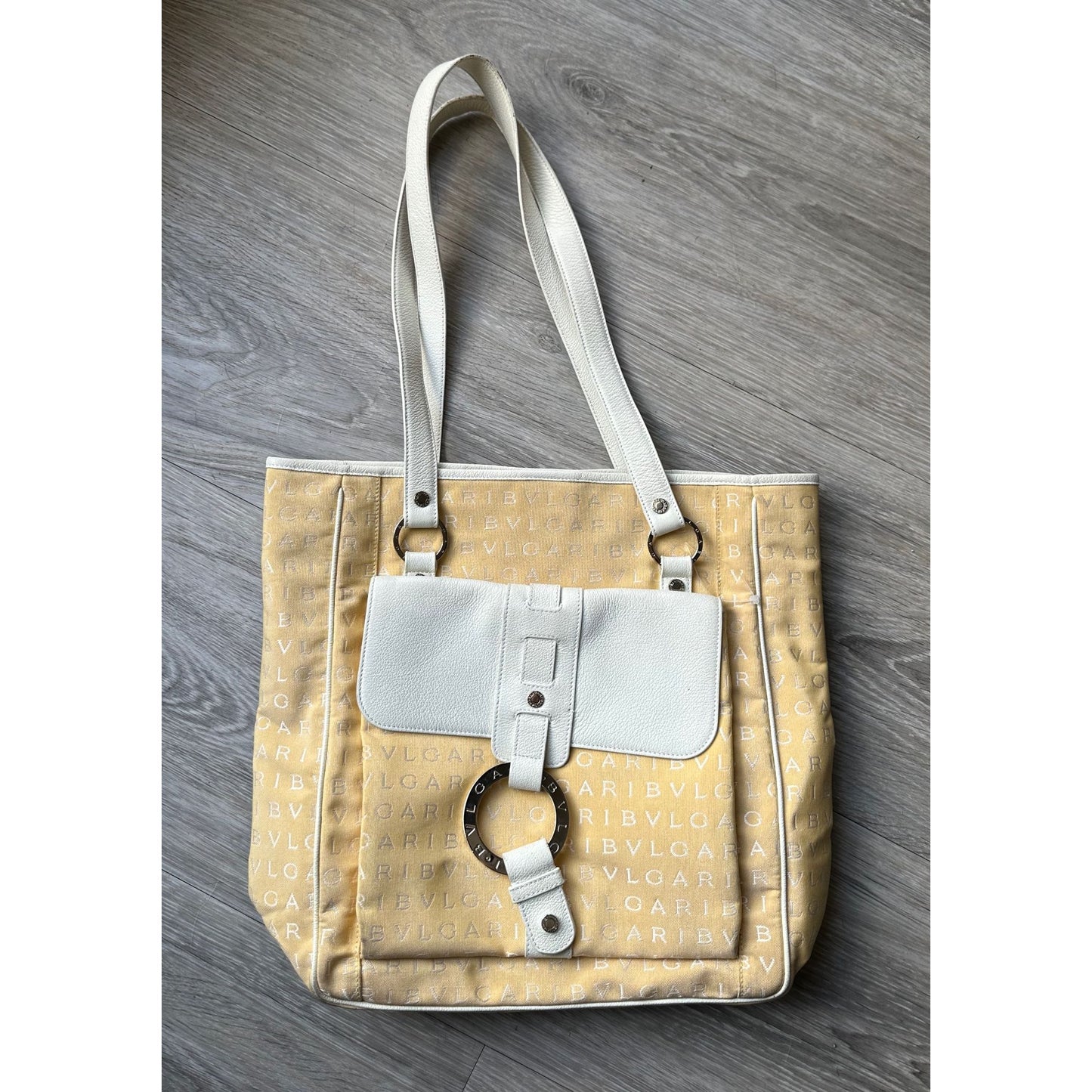 Bvlgari Logo Mania Pale Yellow Shoulder Bag / Tote