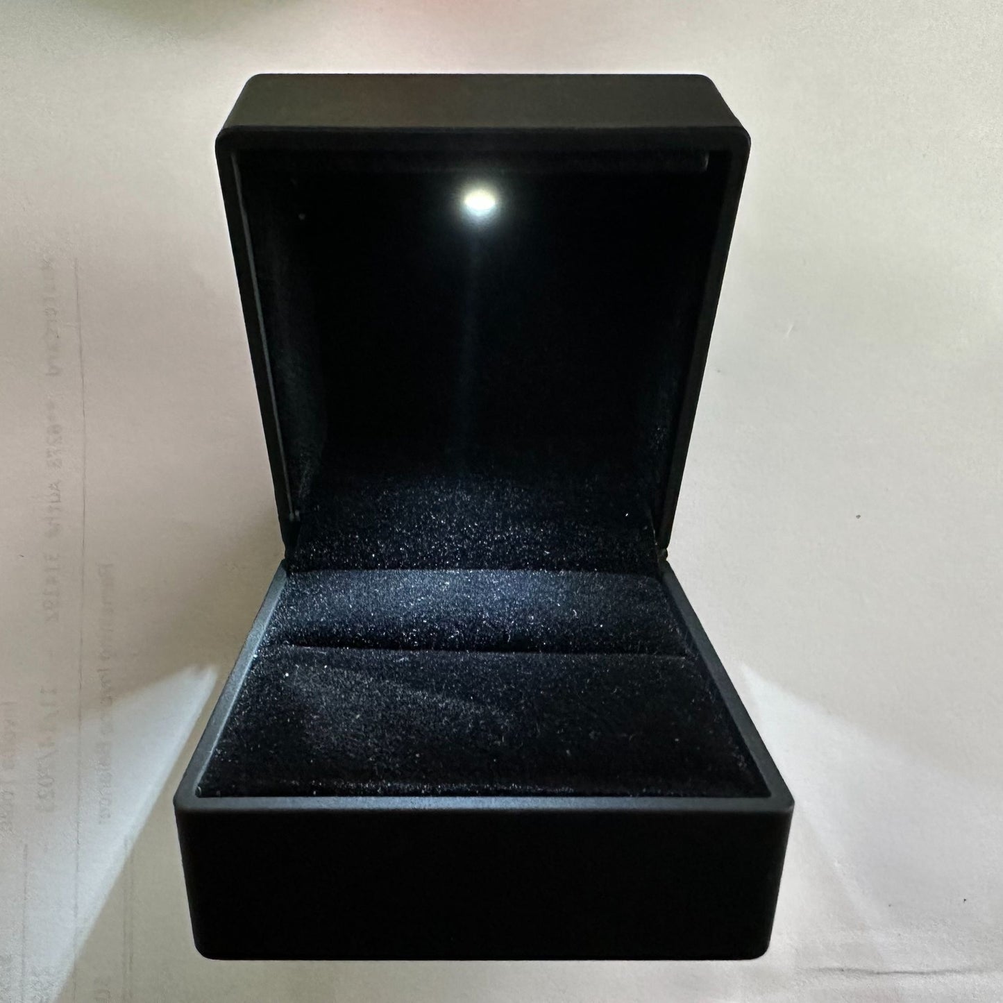 Black Ring Box with LED Light  - Black Velvet interior - LED Light to showcase Ring