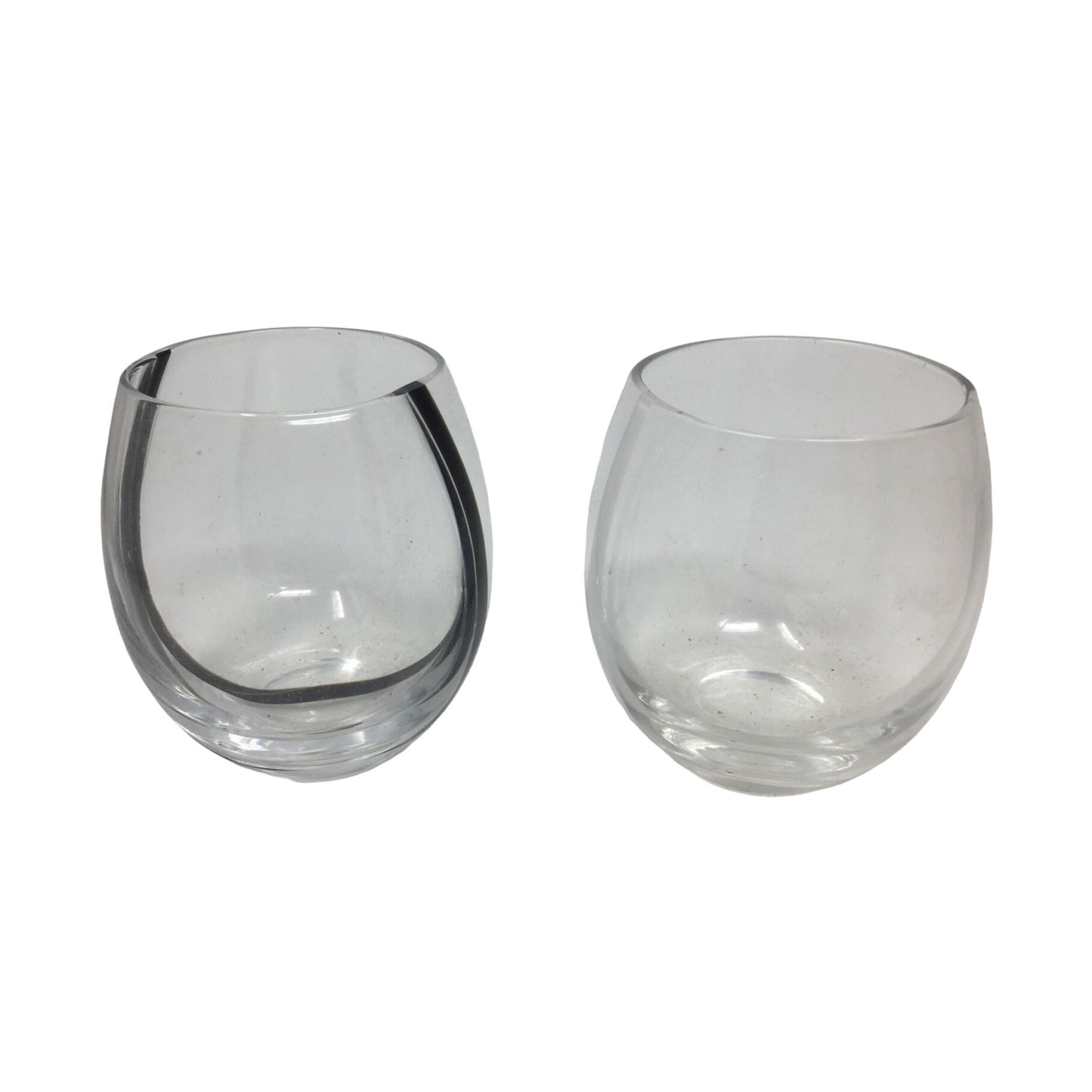 Two Short Clear Glass Drinking Glasses - each about 3.5'' tall