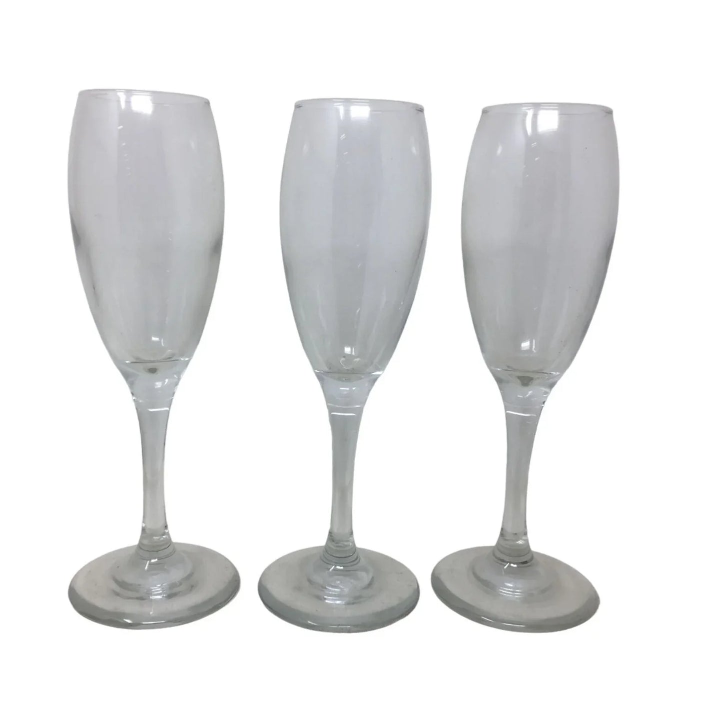 Set of 3 Clear Stemmed Glass Champagne Flutes- About 8" Tall Each - A+ Stuff