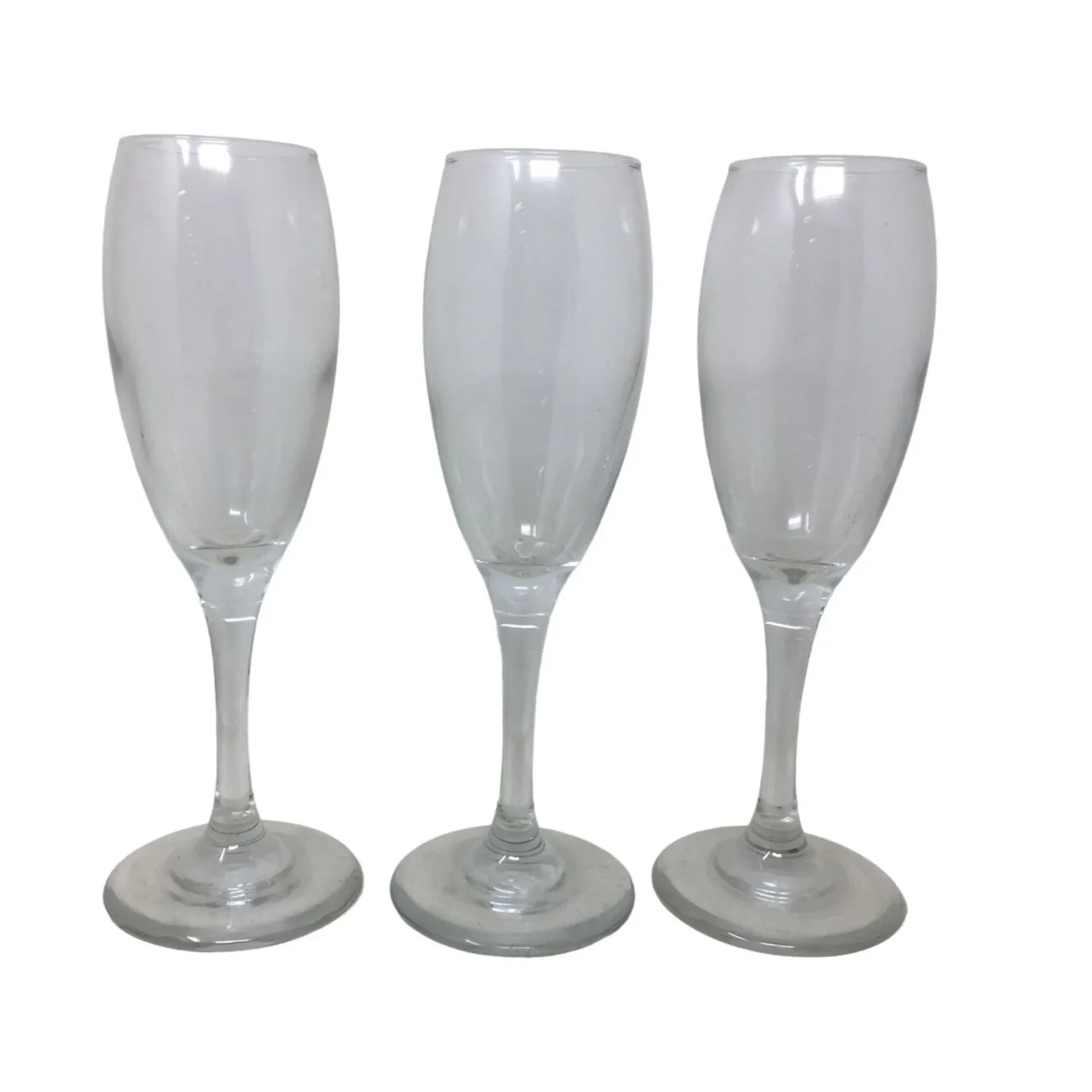 Set of 3 Clear Stemmed Glass Champagne Flutes- About 8" Tall Each - A+ Stuff
