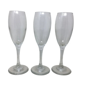 Set of 3 Clear Stemmed Glass Champagne Flutes- About 8" Tall Each