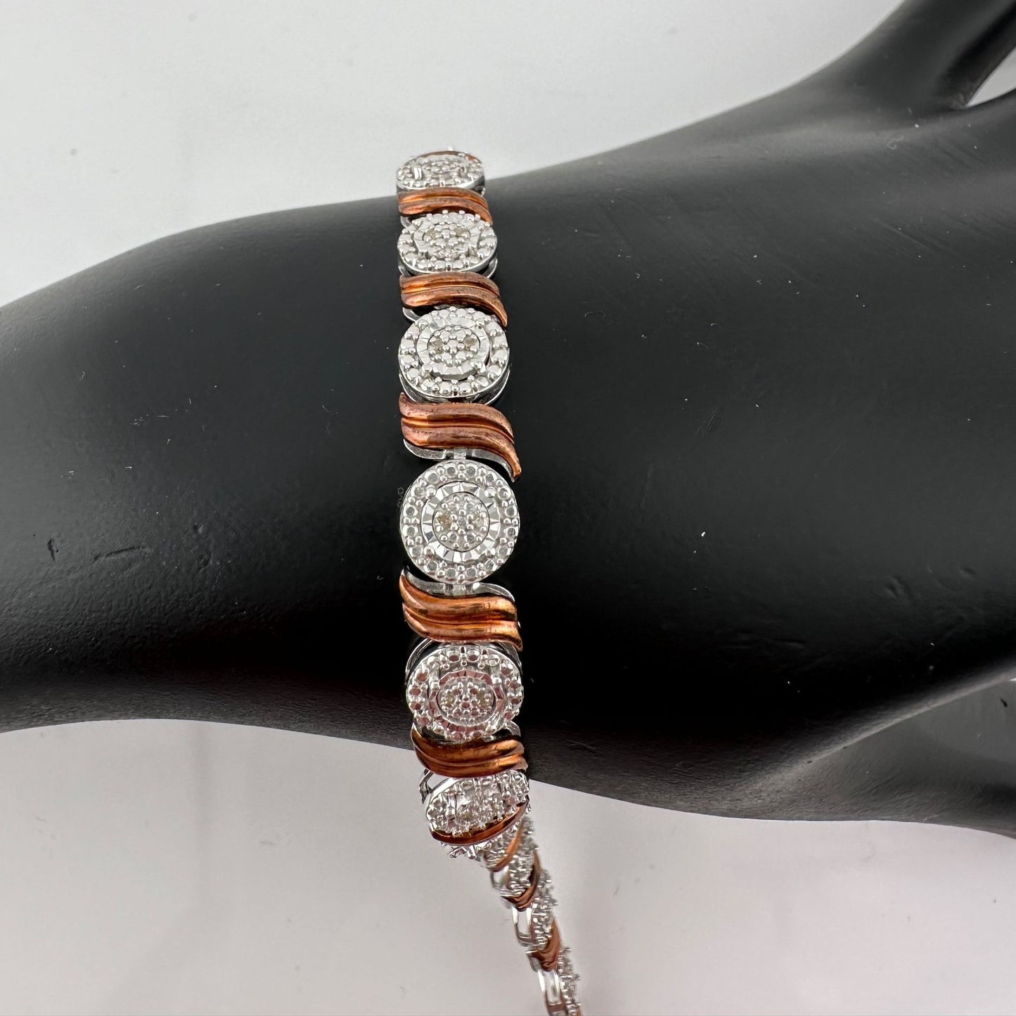 Beautiful Rose Gold Overlaying Sterling Silver Diamond Bracelet