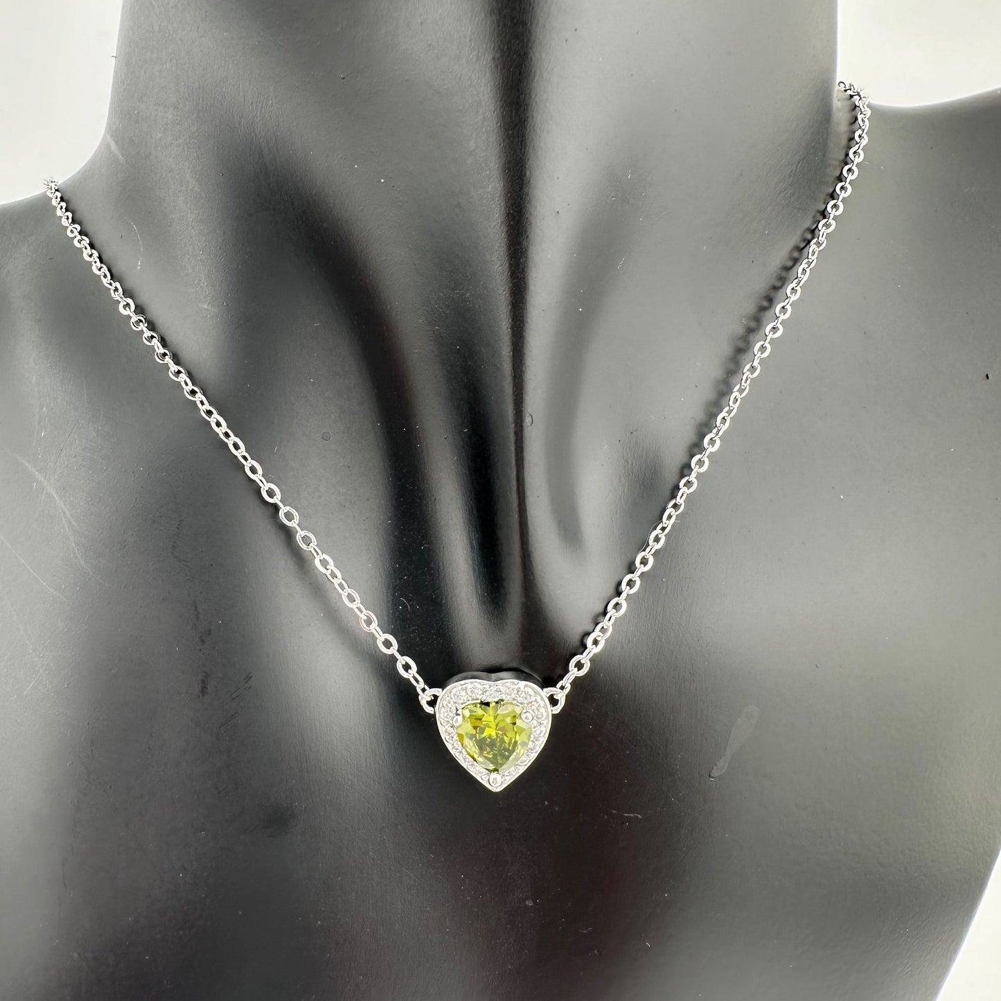 Beautiful Green Peridot Heart Necklace and Earrings Set