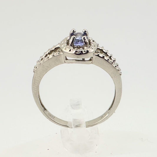 Magical Oval Tanzanite Stone w Diamond Accent in Sterling Silver Split Shank Setting - Size 8.25