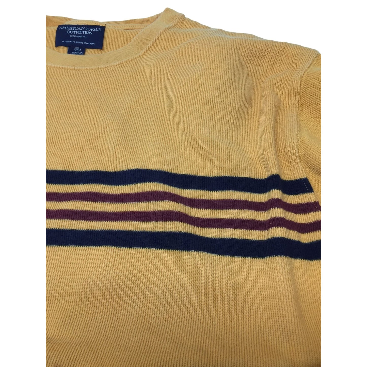 Mens American Eagle Outfitters Mustard Yellow/ Striped Sweater/Crewneck Size XXL