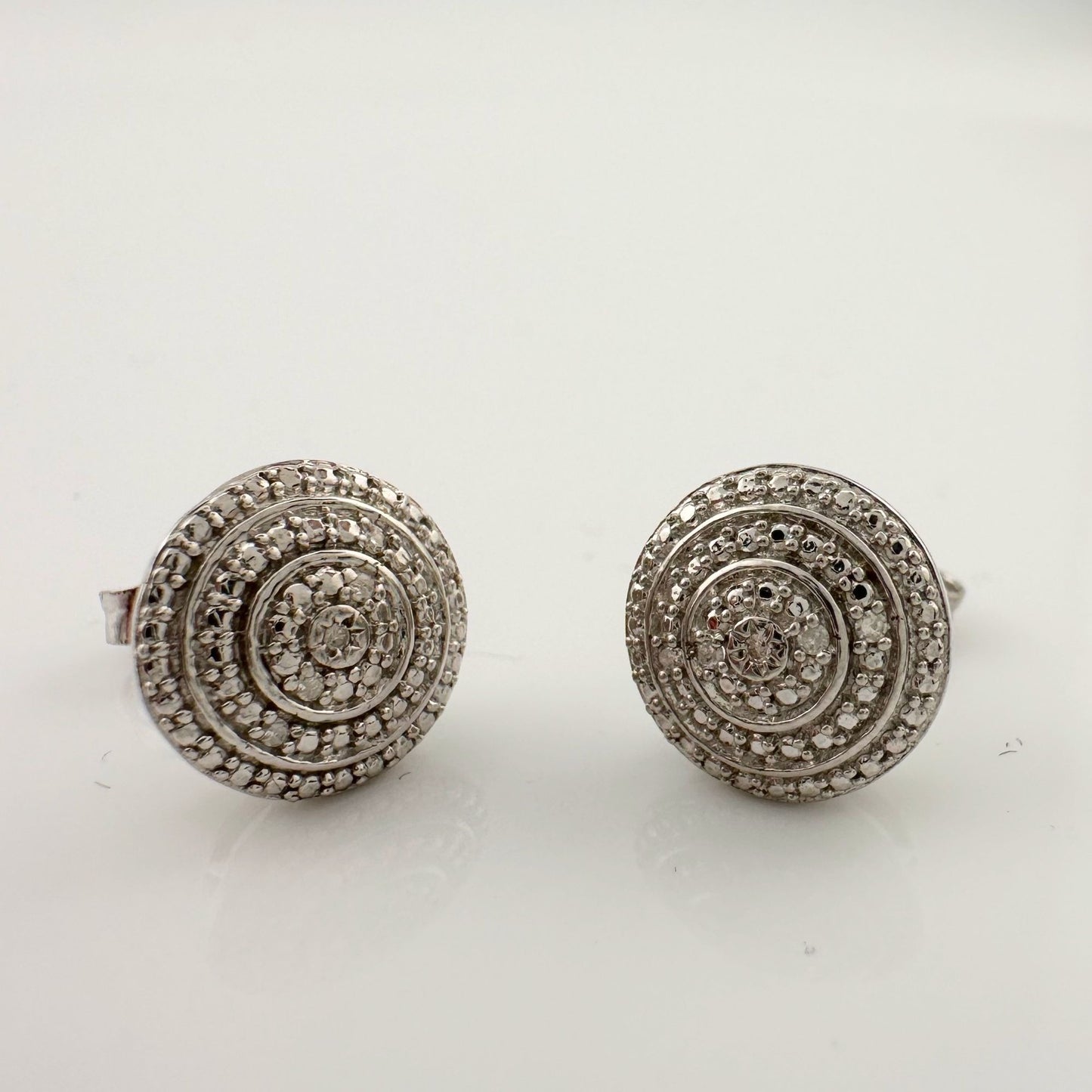 Radiant Double Beaded Diamond Stud Earrings in Sterling Silver