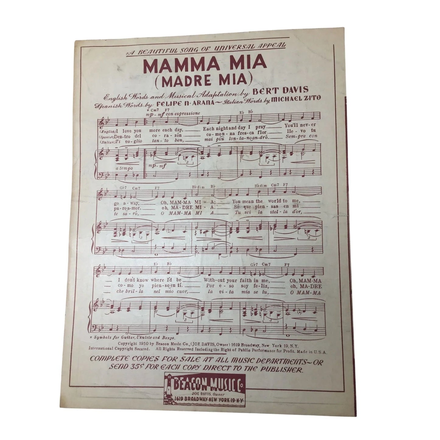 ''Daddy's Little Girl'' by Bobby Burke and Horace Gerlach - Beacon music co - SHEET MUSIC - A+ Stuff