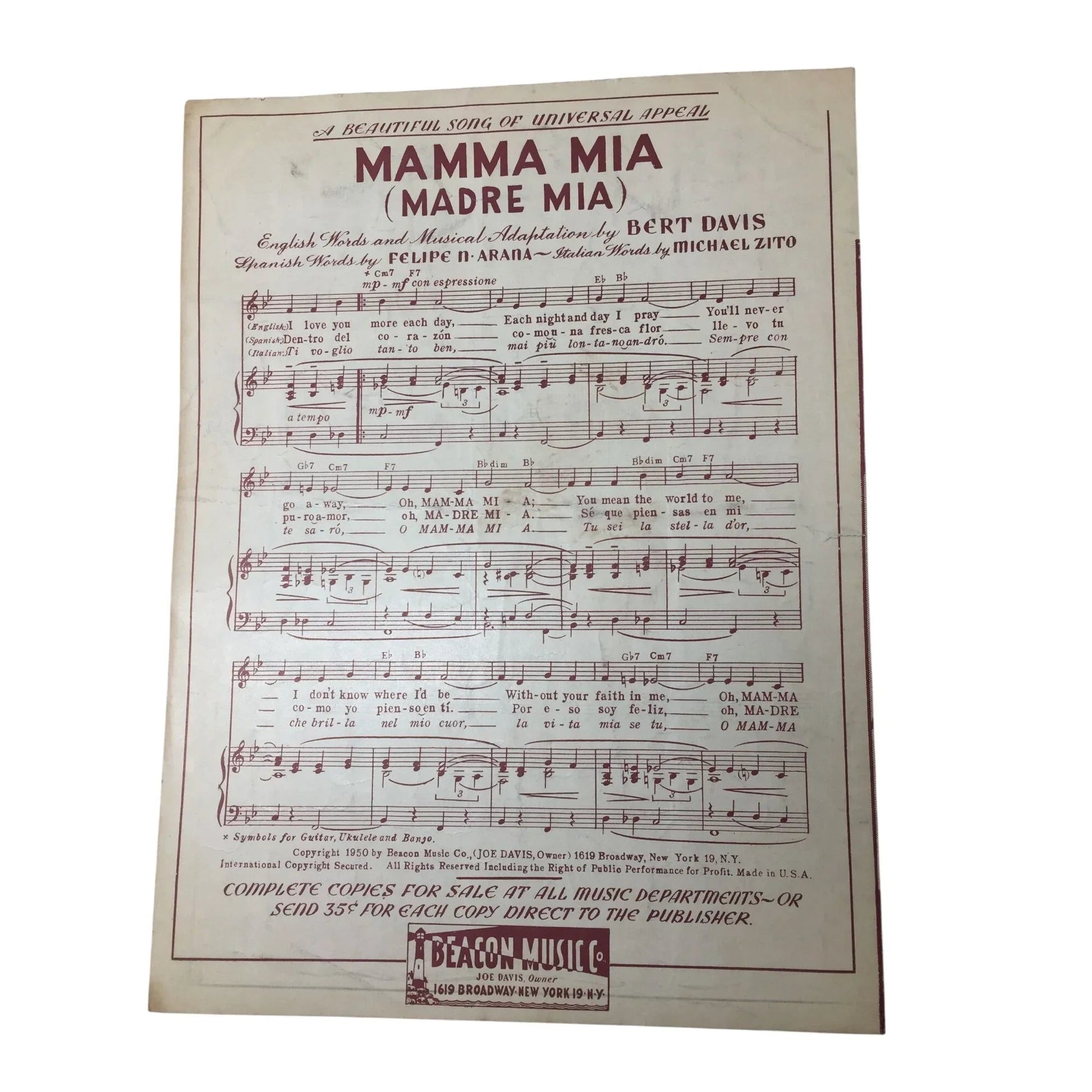 ''Daddy's Little Girl'' by Bobby Burke and Horace Gerlach - Beacon music co - SHEET MUSIC - A+ Stuff