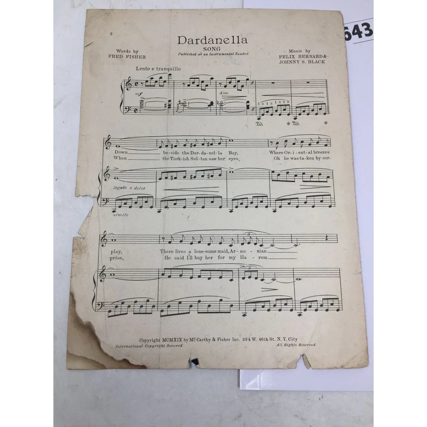''DARDANELLA'' By Felix Bernard and Johnny S Black Song Sheet Music Book - A+ Stuff - SHEET MUSIC - A+ Stuff