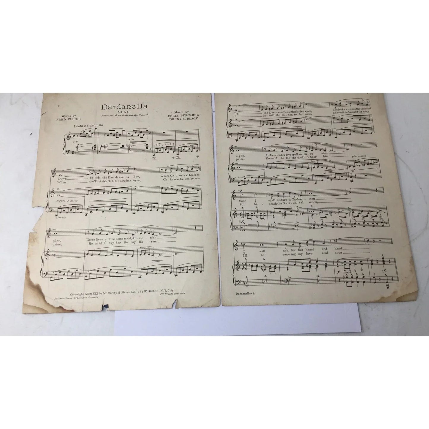 ''DARDANELLA'' By Felix Bernard and Johnny S Black Song Sheet Music Book - A+ Stuff - SHEET MUSIC - A+ Stuff