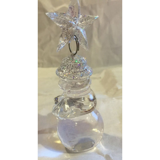 Vintage Clear Sparkly Snowman Christmas Tree Ornament- 3 inches