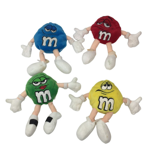 Vintage Set of 4 Collectible Stuffed M&M Beanies (Blue, Red, Yellow, Green)