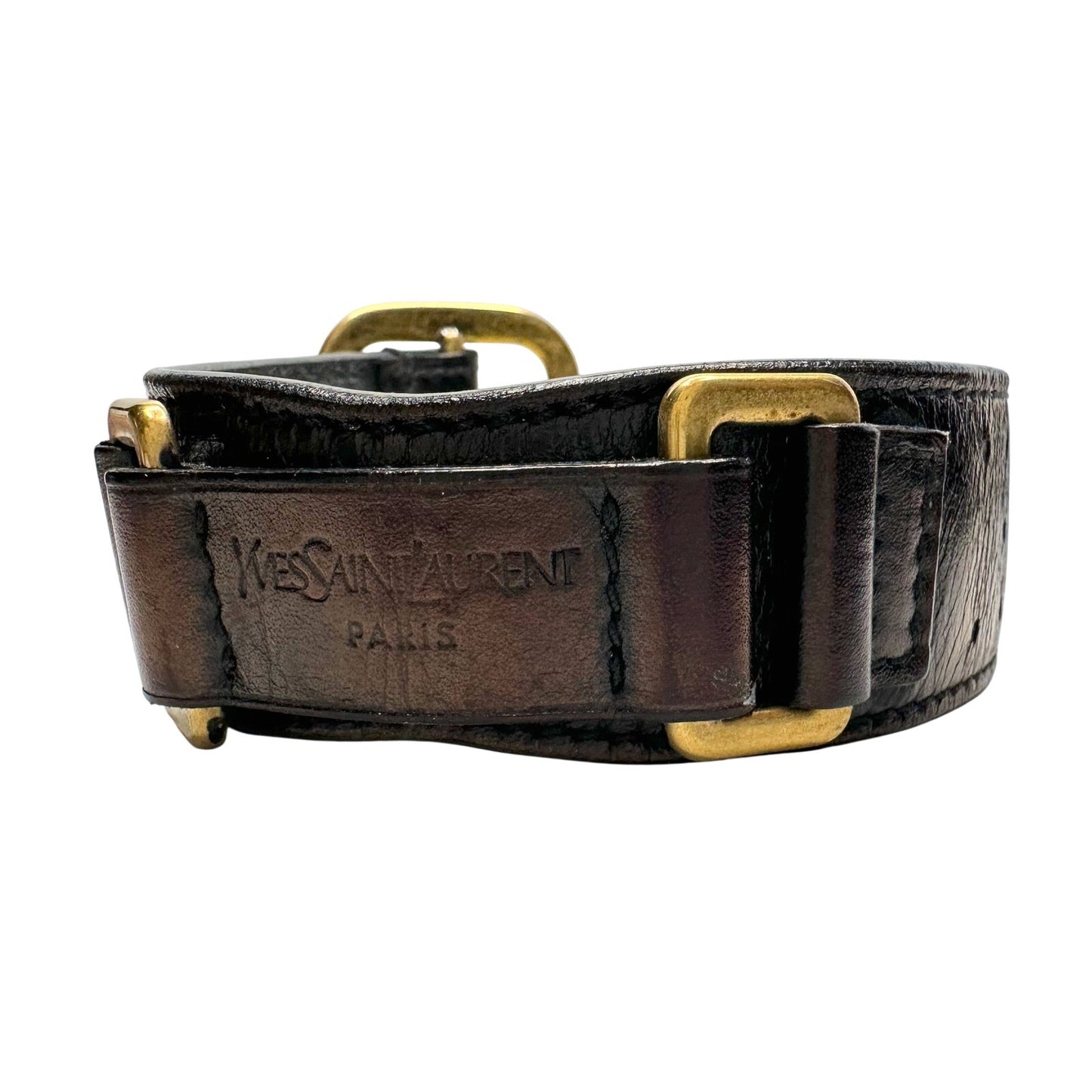 Yves Saint Laurent (YSL) Wide  Leather Cuff Bracelet w Large Buckle