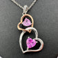 Beautiful Hearts Entwined 2 Tone Double Heart Necklace with Heart Shaped Gemstones