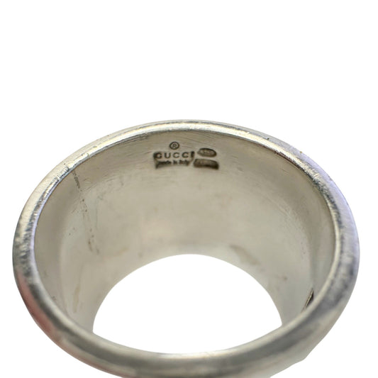 Gucci Geometric G Wide Sterling Silver Ring - size 7