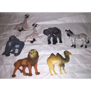 Set of 7 Vintage Zoo/Wild Animal Magnets- Giraffes, Elephant, Gorilla/Ape, Camel, Zebra, Lion