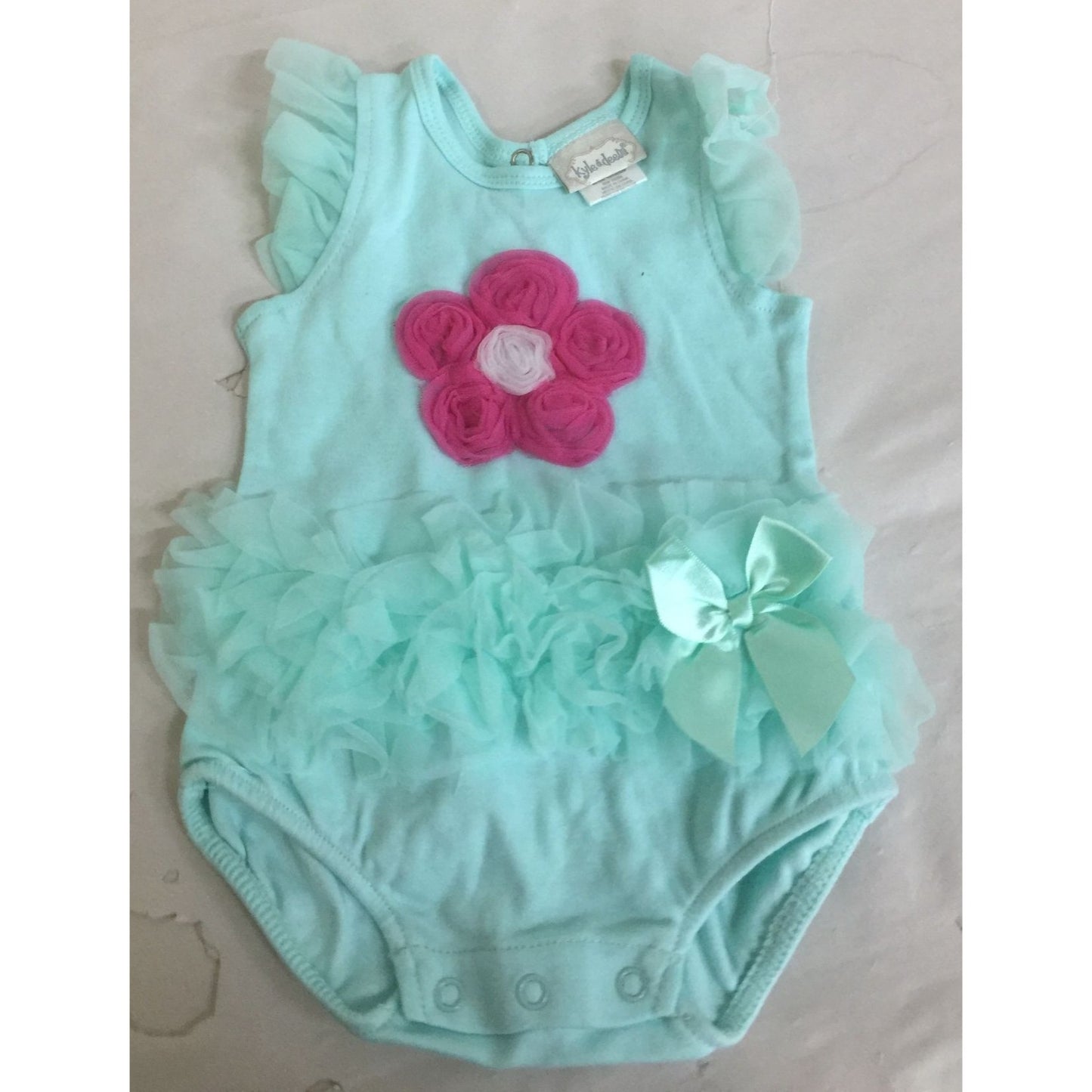 Kyle & Deena 0-3M Baby Girl Blue Onesie With Pink Flower