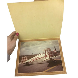 Vintage Military Airplane Photo in "Don't Tread on Me" folio. Man in red & white Bi-Plane-  Propeller Plane - Great Find!