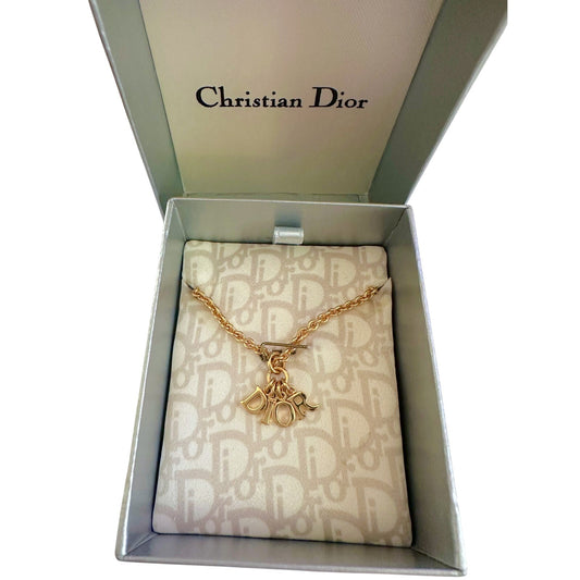 Christian Dior Logo Letter Charm Style Necklace