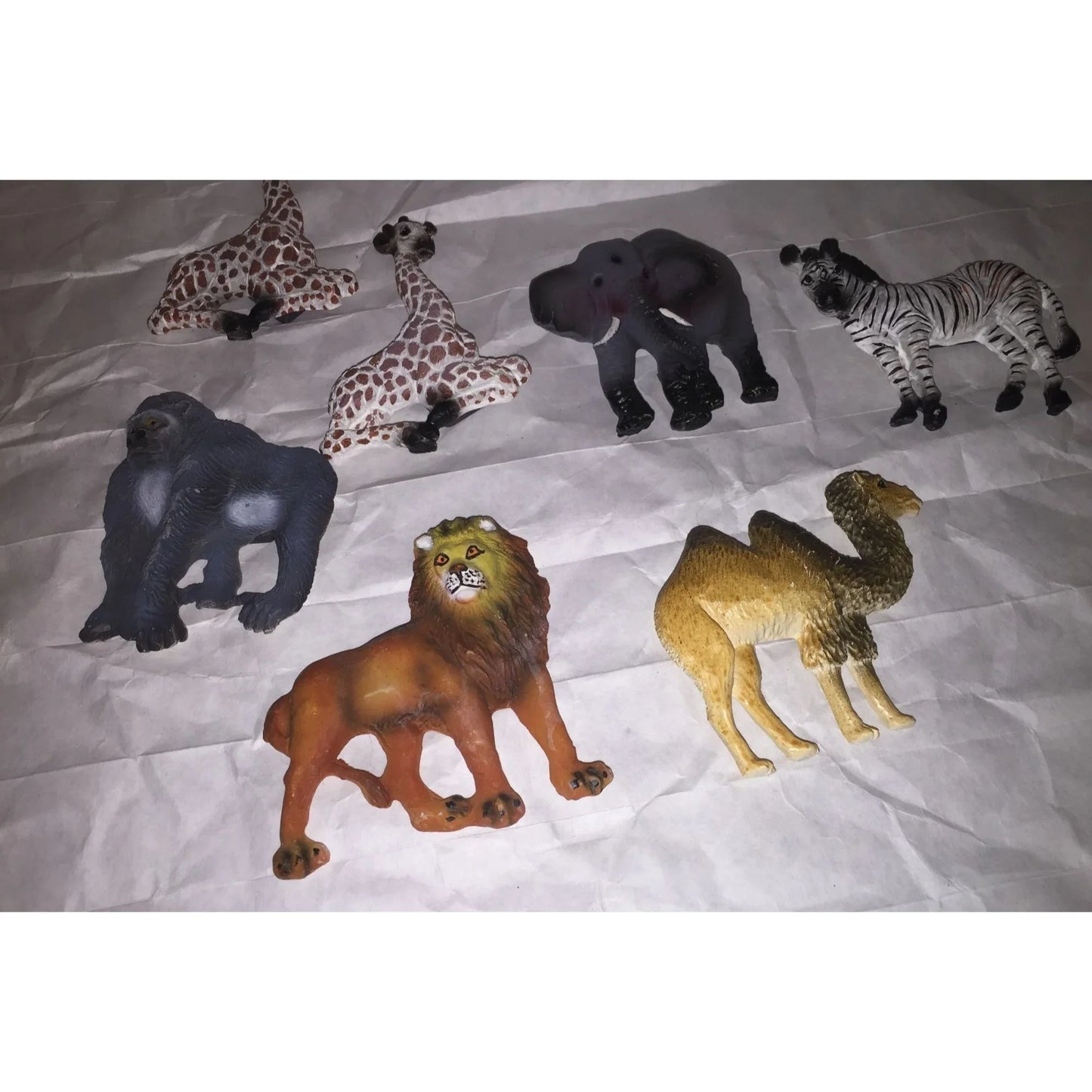 Set of 7 Vintage Zoo/Wild Animal Magnets- Giraffes, Elephant, Gorilla/Ape, Camel, Zebra, Lion - A+ Stuff