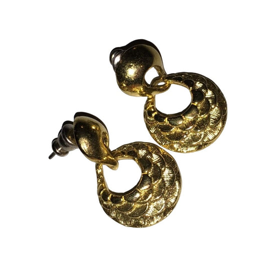 Womens Vintage Mermaid Scaled Gold Tone Dangly Earrings