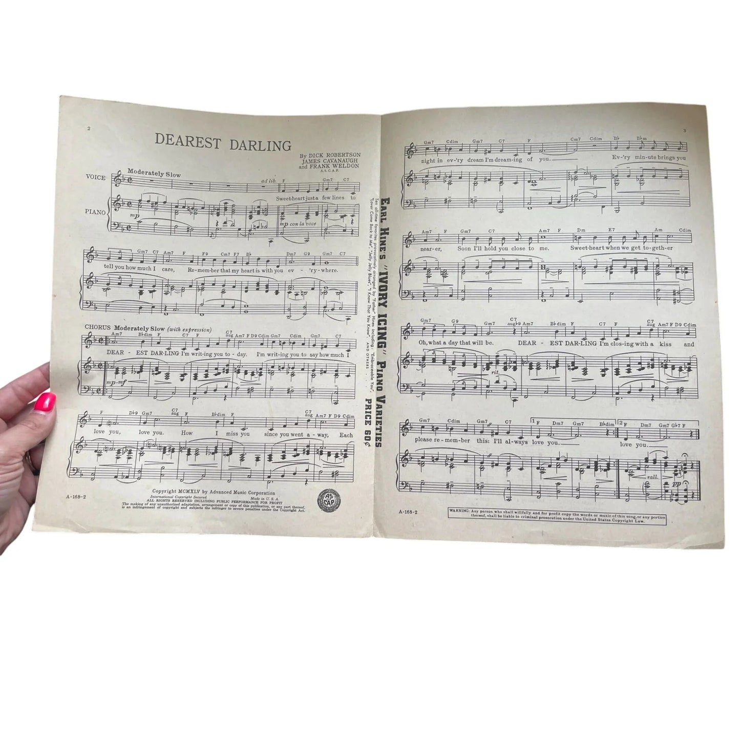 ''Dearest Darling'' Vintage 1945 Sheet Music - A+ Stuff - SHEET MUSIC - A+ Stuff