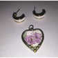 Womens Jewelry Set- White/Gold Tone Hoop Earrings & Purple Floral Heart Pendant