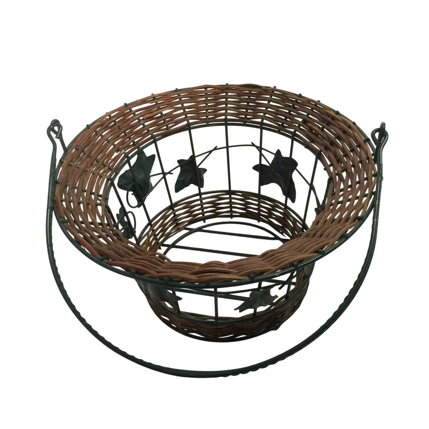 Decorative Metal Wire Basket w Wicker & Tall Handle - Metal Leaves - Unbranded - decorative home accents - A+ Stuff