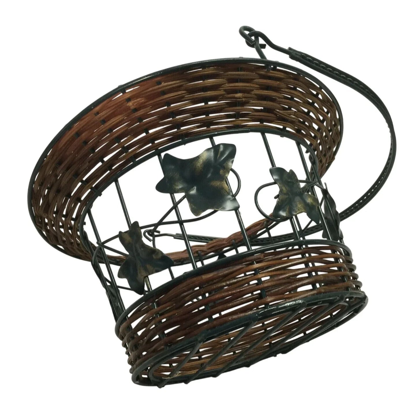 Decorative Metal Wire Basket w Wicker & Tall Handle - Metal Leaves - Unbranded - decorative home accents - A+ Stuff